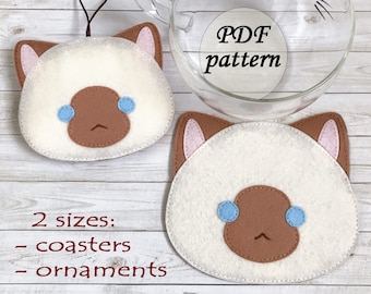 Patrón PDF de gato siamés, posavasos, adorno para árbol de Navidad, descarga instantánea