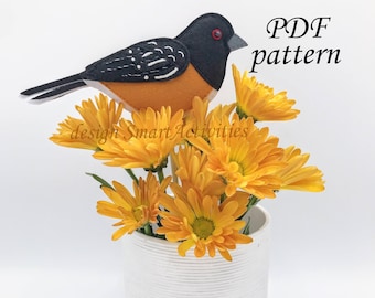 Patrón de costura de pájaro towhee moteado (PDF), adorno, adorno para árbol de Navidad, descarga instantánea