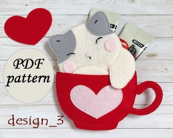 Lindo regalo de gato, tarjetero y soporte para dinero, diseño 3, patrón de costura en PDF, descarga instantánea