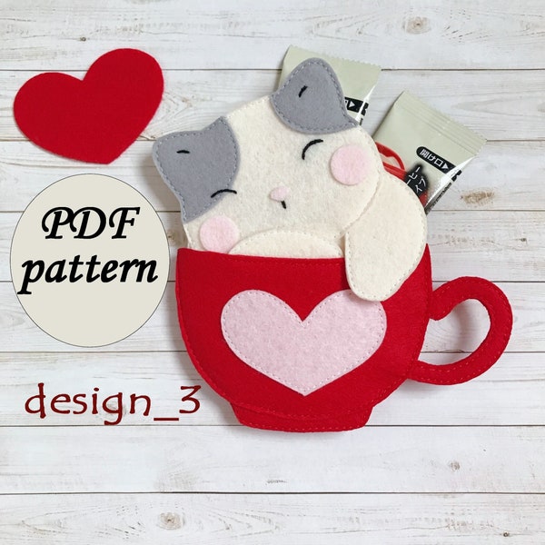 Cute Cat Gift, Card and Money Holder, Design 3, PDF Sewing Pattern, Instant Download
