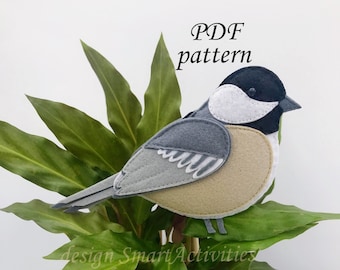 Patrón de costura de carbonero (PDF), pájaro de jardín, adornos para árbol de Navidad, herrerillo de fieltro, descarga instantánea