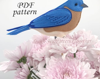 Patrón de pájaro azul (PDF), pájaro azul, pájaro de fieltro, adorno, adorno para árbol de Navidad, descarga instantánea