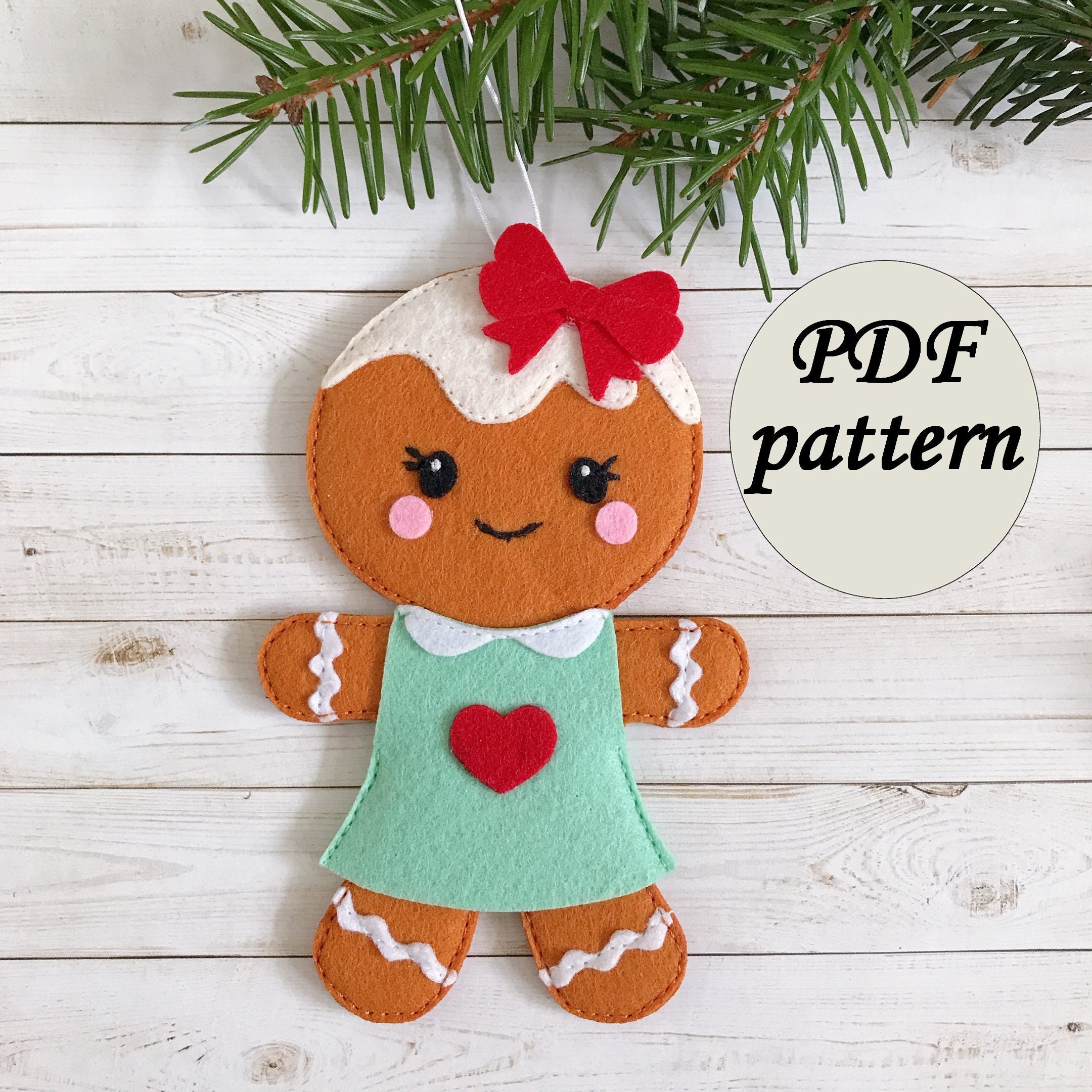 Gingerbread Lady Pattern Gingerbread Girl Sewing PDF Pattern, Felt Ornament, Christmas Tree ...