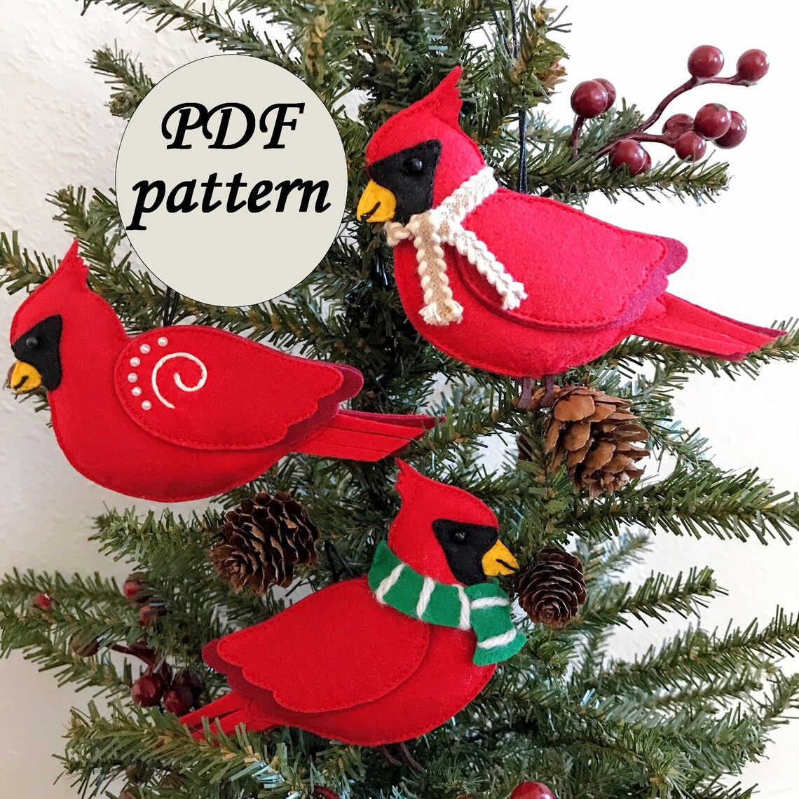Felt Cardinal Pattern Cardinal Sewing Pattern PDF, Felt Ornament, Christmas Tree Ornament ...