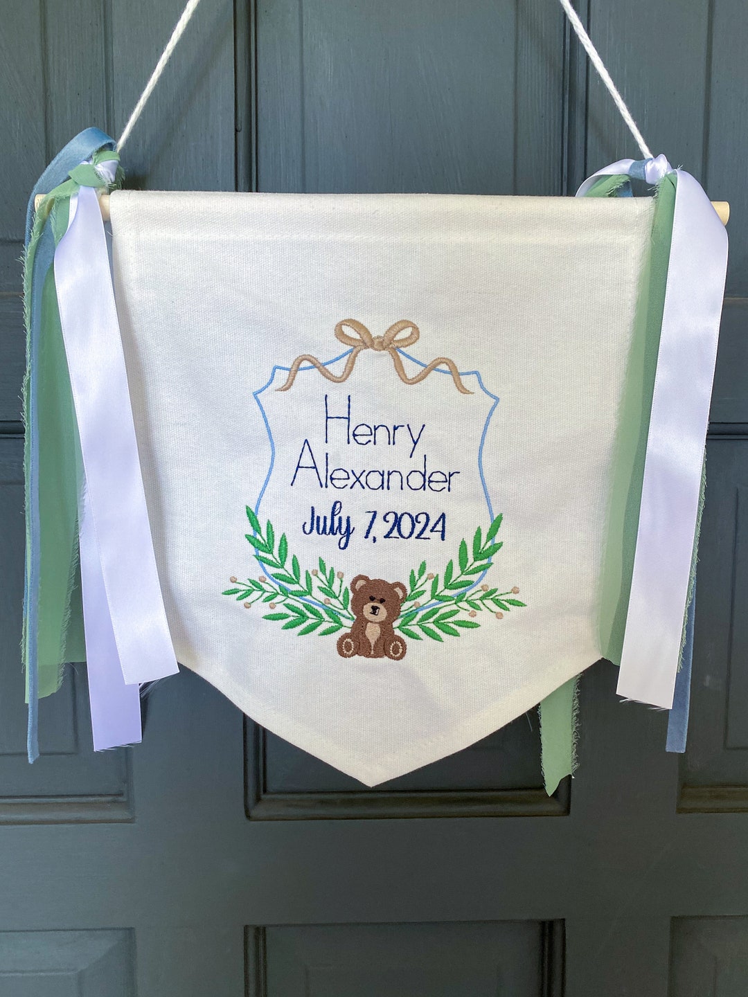 Baby Boy Announcement Banner With Ribbons | Nursery Decor - Etsy