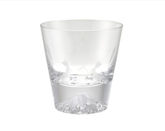 Mt fuji,Rabbit,Chilled sake glass With wooden box,Japanese Sake cup,Guinomi Glass,Made in Japan,Japanese Gift,270ml