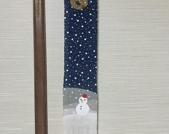 Mini 100% Linen Hand painted Narrow Japanese art Modern tapestry Japan Kawaii 10×60cm Wall hanging,Japanese hanging,Snow man