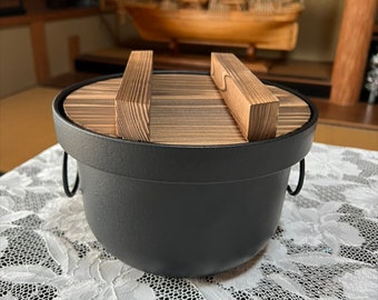 Japanese Rice Pot RiceCooker Pot Ironworks 2L Wooden lid Cast iron Pot 3 cup,Mothers Day Gift