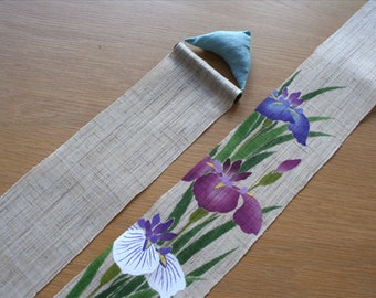 100％ Linen Iris Long and Narrow Japanese art Modern tapestry Japan Kawaii 10×170cm Wall hanging,Japanese hanging