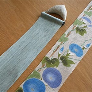 100％ Linen Morning glory Hand painted Long and Narrow Japanese art Modern tapestry Japan Kawaii 10×170cm Wall hanging,Japanese hanging