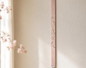 Sakura Linen Wall Hanging, Japanese Cherry Blossom Tapestry, Long Narrow Japandi Decor, Spring Wall Art, 10x170cm, Made in Japan