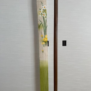 100％ Linen Long and Narrow Japanese art Modern tapestry Japan Kawaii 10×175cm Wall hanging,Japanese hanging,narcissus