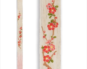 100％ Linen Modern Quince flower Hand painted Long and Narrow Japanese art Modern tapestry Japan 10×170cm Wall hanging,Japanese hanging