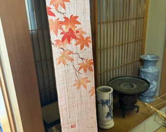Mini 100% Linen Hand painted Narrow Japanese art Modern tapestry Japan Kawaii 10×60cm Wall hanging,Japanese hanging,Autumn leaves