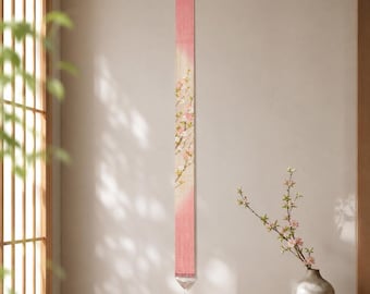Japanese Quince Linen Wall Hanging, Botanical Tapestry, Kyoto Handmade Japandi Decor, 100% Linen, Spring Wall Art, 10x170cm