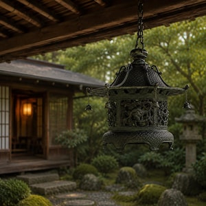 Japanese Hanging Temple Lantern, Maruryu Takaoka Bronze Lantern, Traditional Buddhist Shrine Decor, Handmade in Japan