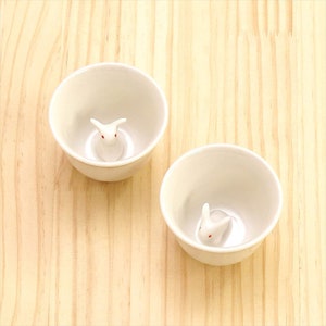 Lucky Rabbit Sakazuki, japanischer Sake-Becher, hergestellt in Japan, 2er-Set, Sake-Becher, Mino-Ware, Kawaii
