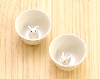 Lucky Rabbit Sakazuki,Japanese Sake Cup,Made in Japan,set of 2,sake cups,Mino ware,Kawaii