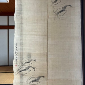 100% Linen Hemp Japanese art Modern tapestry Japan Kawaii 90×150cm Noren door curtain Wall hanging,Japanese hanging Door Curtain,shrimp