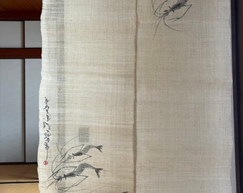 100% Linen Hemp Japanese art Modern tapestry Japan Kawaii 90×150cm Noren door curtain Wall hanging,Japanese hanging Door Curtain,shrimp