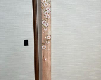 100% Linen Cherry Blossoms Hand painted Long and Narrow Japanese art Modern tapestry Japan 10×170cm Wall hanging,Japanese hanging