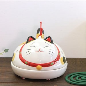 Mosquito control, Lucky cat Japanese pottery mosquito catcher Japan Summer Unglazed Mosquito coil Interior