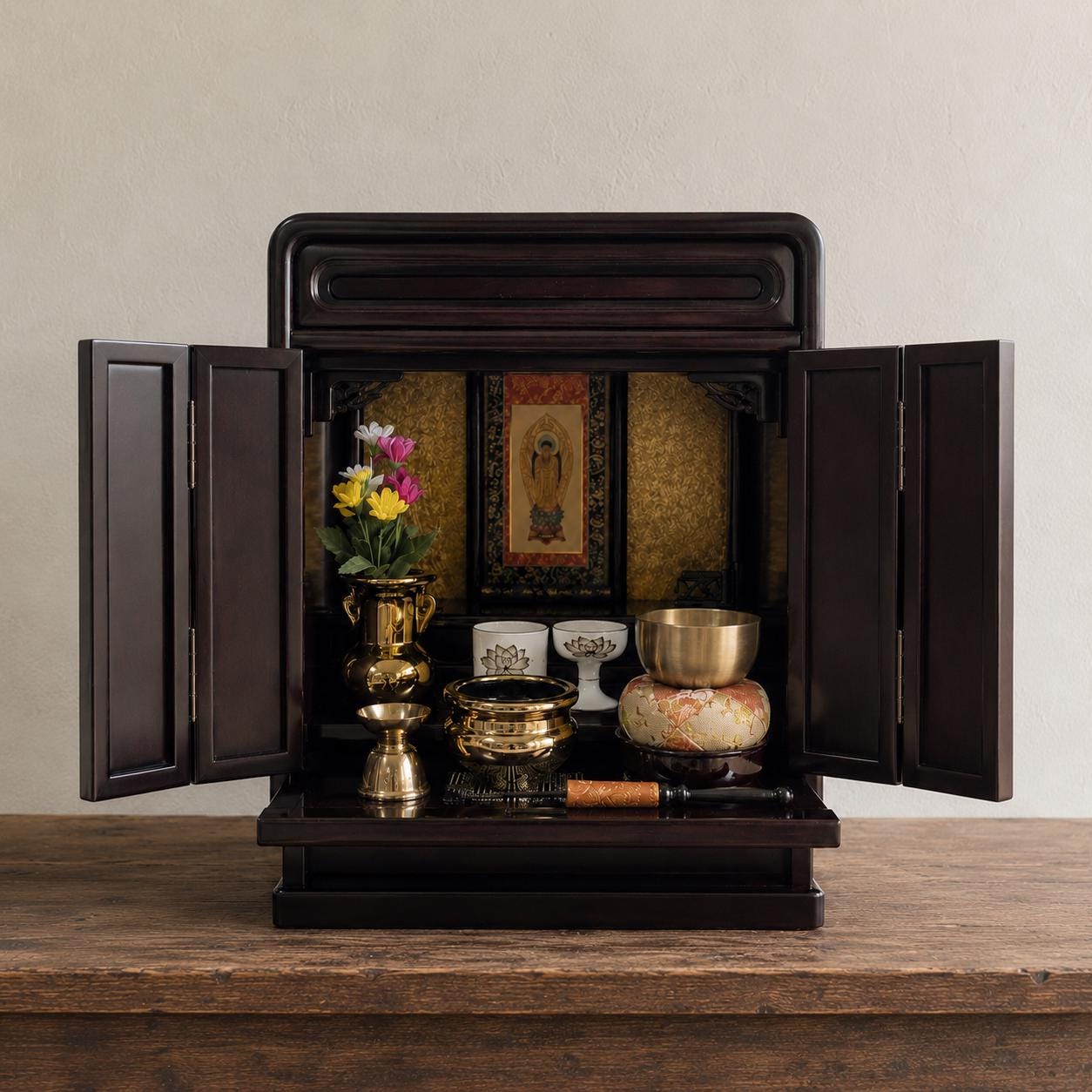 家具 Beautiful Japanese Butsudan Japanese Butsudan Set, Compact Buddhist Altar Shrine, Jodo Sect