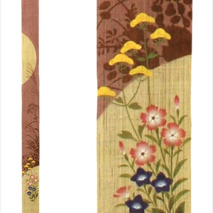 100％ Linen Long and Narrow Japanese art Modern tapestry Japan Kawaii 10×175cm Wall hanging,Japanese hanging,Autumn seven herbs
