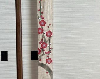 100% Linen Long and Narrow Japanese art Modern tapestry Japan Kawaii 10×175cm Wall hanging,Japanese hanging,Plum blossom