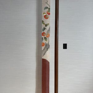 100％ Linen Long and Narrow Japanese art Modern tapestry Japan Kawaii 10×175cm Wall hanging,Japanese hanging,Persimmon Bird