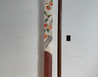 100% Linen Long and Narrow Japanese art Modern tapestry Japan Kawaii 10×175cm Wall hanging,Japanese hanging,Persimmon Bird