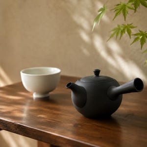 Japanese Tokoname Teapot, Black Kyusu Side Handle Tea Pot, Traditional Clay Teaware, Made in Japan