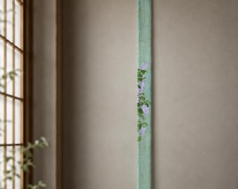 Lilac Linen Wall Hanging, Japanese Botanical Tapestry, Kyoto Handmade Wall Art, Japandi Decor, 100% Linen, 10x170cm, Made in Japan