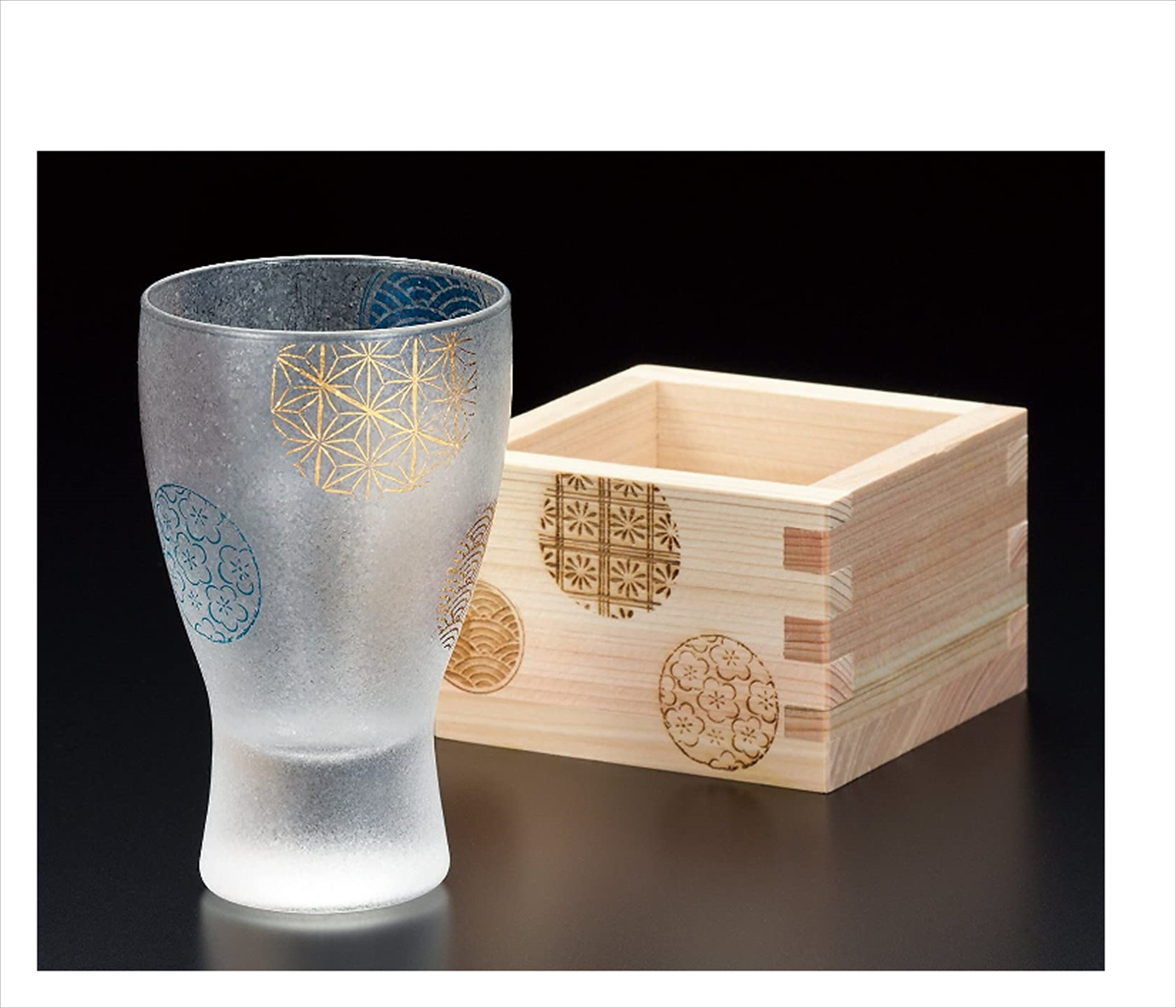 Japanese Sake Cup With wooden cup Masu Glass Cup Japan style Etsy