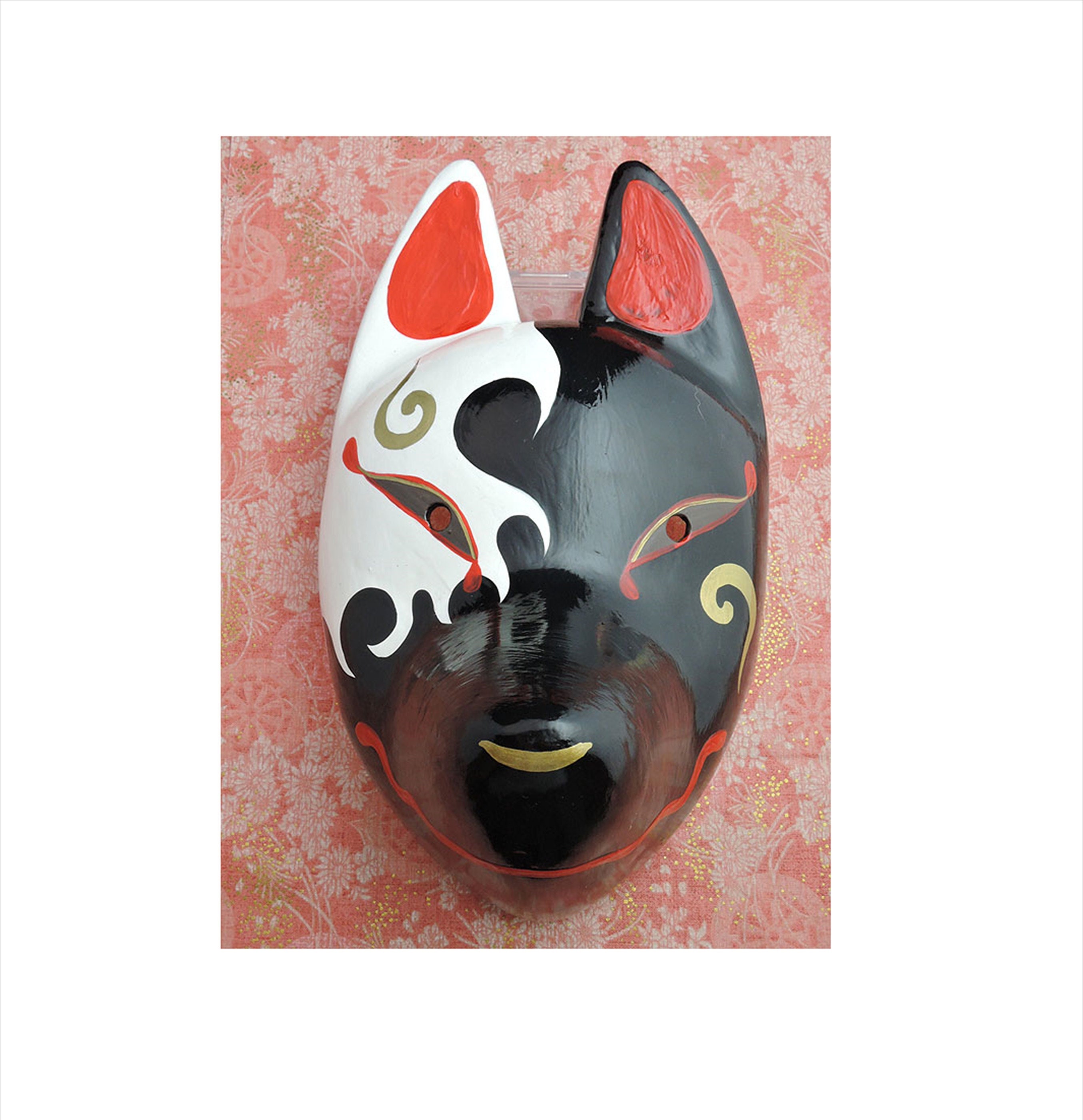 Japanese fox half mask motif Moon Hand made Antique Japanese paper F/S New 