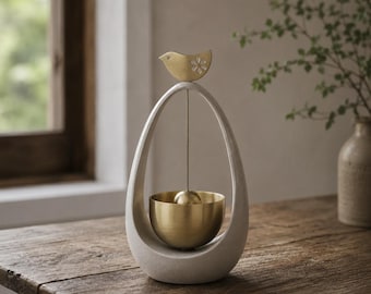 Kyujo Orin Mawarin Bird Bell, Japanese Hanging Meditation Bell, Modern Buddhist Decor, Mindfulness Chime, Made in Japan