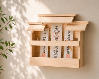 Japanese Wall Shrine Wooden Shinto Altar Ofuda Holder for Home Spiritual Decor