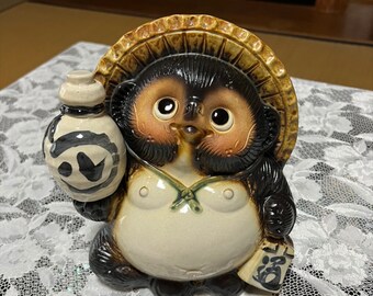 Lucky Shigaraki yaki Tanuki Japanese Raccoon Dog Kawaii,Cute,Ceramic,Tokkuri ,02