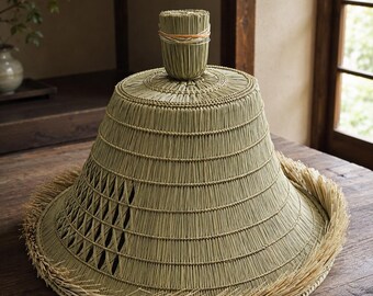 Japanese Ronin Hat, Traditional Edo Samurai Kasa, Handmade Woven Igusa Hat, Historical Japanese Costume, Made in Japan
