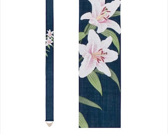 100% Linen Lily Long and Narrow Japanese art Modern tapestry Japan Kawaii 10×170cm Wall hanging,Japanese hanging