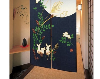 JAPANESE Noren Curtain NEW SEVEN USAGI RABBIT Moon GO FROM JAPAN