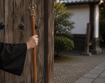 Japanese Shakujo Monk Staff, Traditional Khakkhara Buddhist Ritual Staff, 150cm 59in Temple Altar Accessory, Made in Japan