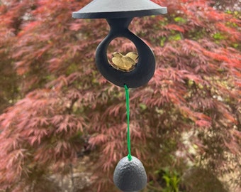 IWACHU Nambu Iron Sparrow Wind Chime, Japanese Nambu Tekki Furin Bell, Cast Iron Zen Garden Decor, Made in Japan