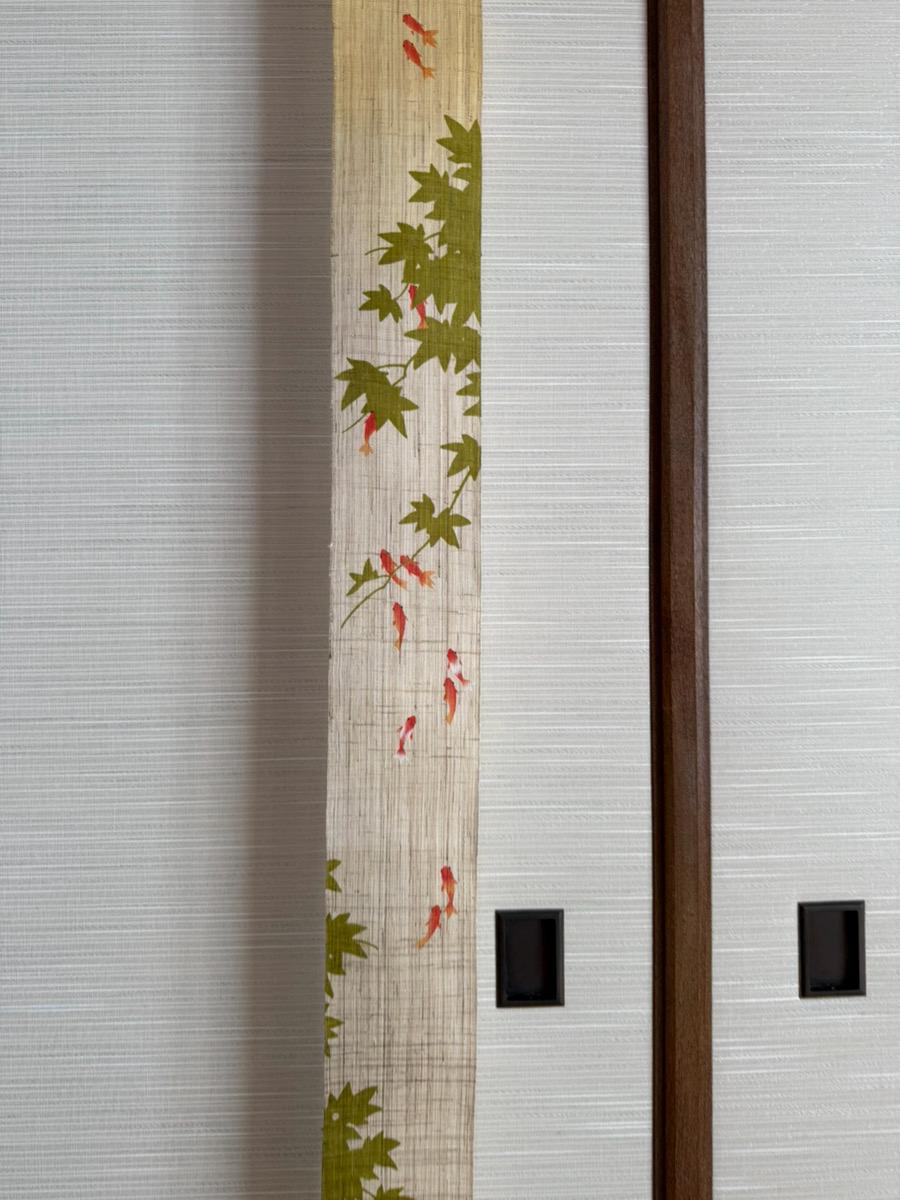 100% Linen Gold fish Hand painted Long and Narrow Japanese art Modern tapestry Japan Kawaii 10×170cm Wall hanging,Japanese hanging