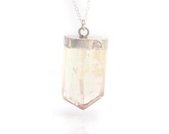 Citrine Crystal Necklace Polished Pendant with Adjustable Sterling Silver Rolo Chain