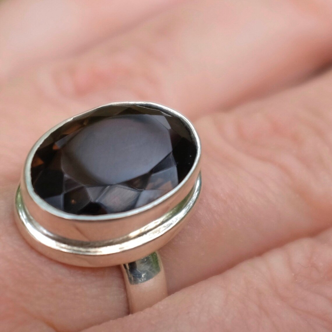 Smokey Quartz Faceted Oval Sterling Silver Ring Size 7 Etsy
