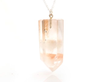 Quartz Crystal Necklace Phantom with Inclusion Polished Pendant with Adjustable Sterling Silver Rolo Chain