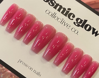 Aura | Pink Aura Ombre Press On Nails | Glue Kit Included