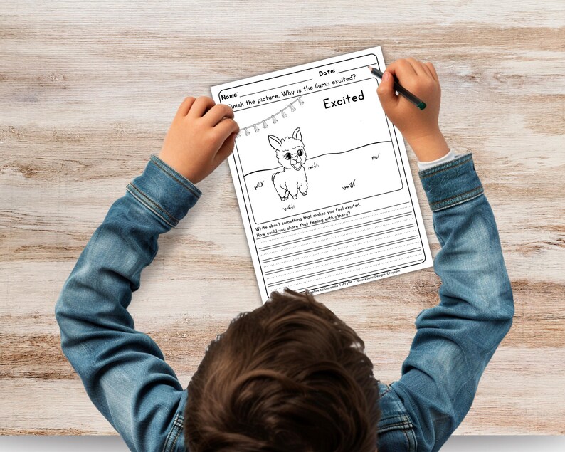 Páginas para colorear de emociones de llamas / Material imprimible de aprendizaje socioemocional para niños / Kit para un rincón de relajación / Hojas de trabajo sobre sentimientos / Actividad apta para TDAH / PLR imagen 6