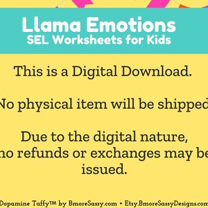 Páginas para colorear de emociones de llamas / Material imprimible de aprendizaje socioemocional para niños / Kit para un rincón de relajación / Hojas de trabajo sobre sentimientos / Actividad apta para TDAH / PLR imagen 9